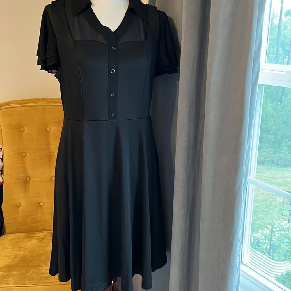 Scarlet Darkness Womens Goth Dress Mesh Flutter Sleeve Skater Dress with Pockets - Picture 3 of 14